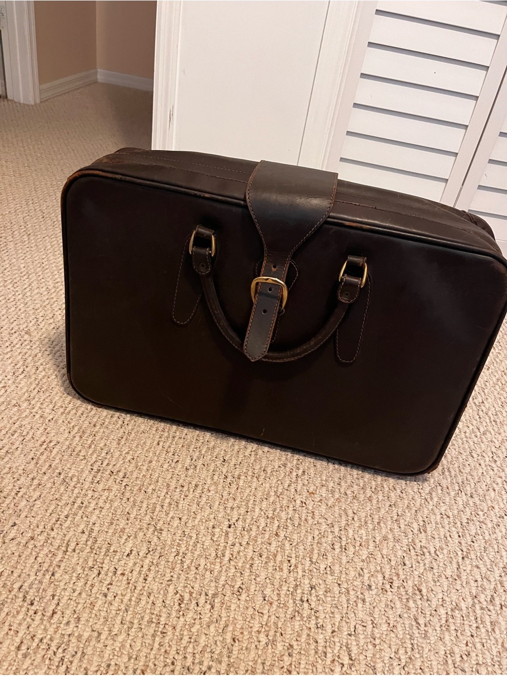 Vintage Brown Leather Weekender Bag Suitcase travel Mid Century Classic Retro